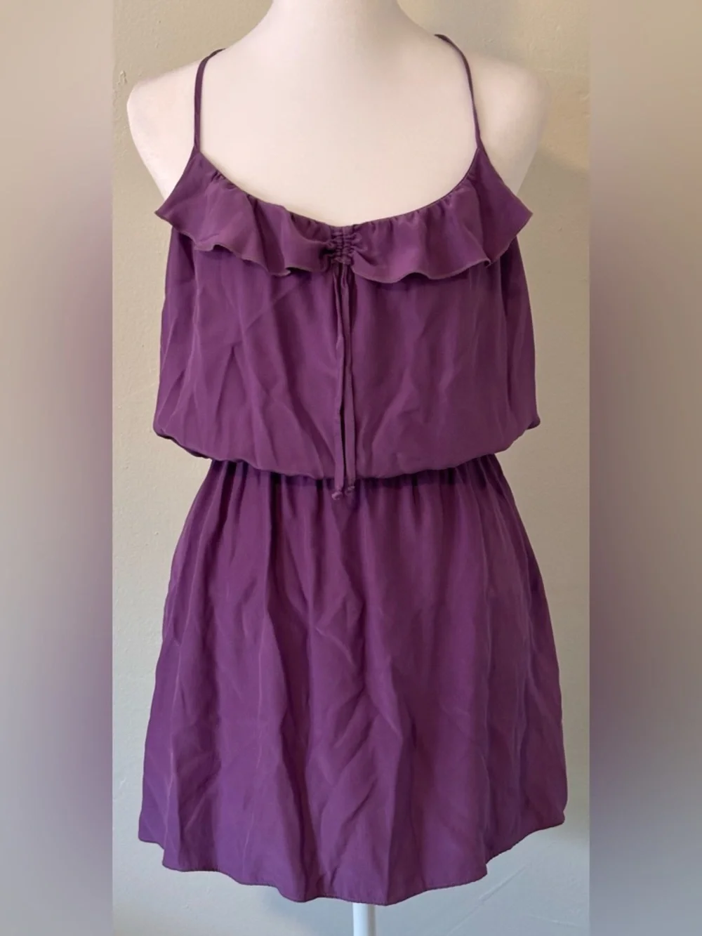 🌸 Parker 100% Silk Elastic Smoked Waist Purple Dress Size Medium